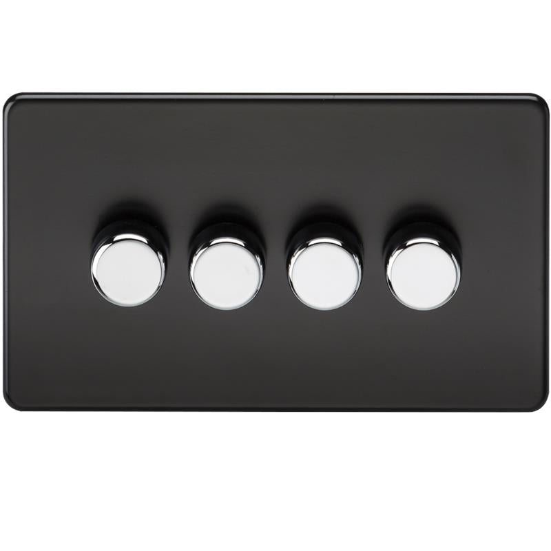 10-200W 4G 2 Way 230V Screwless Matt Black Electric Dimmer Switch Led Comatible