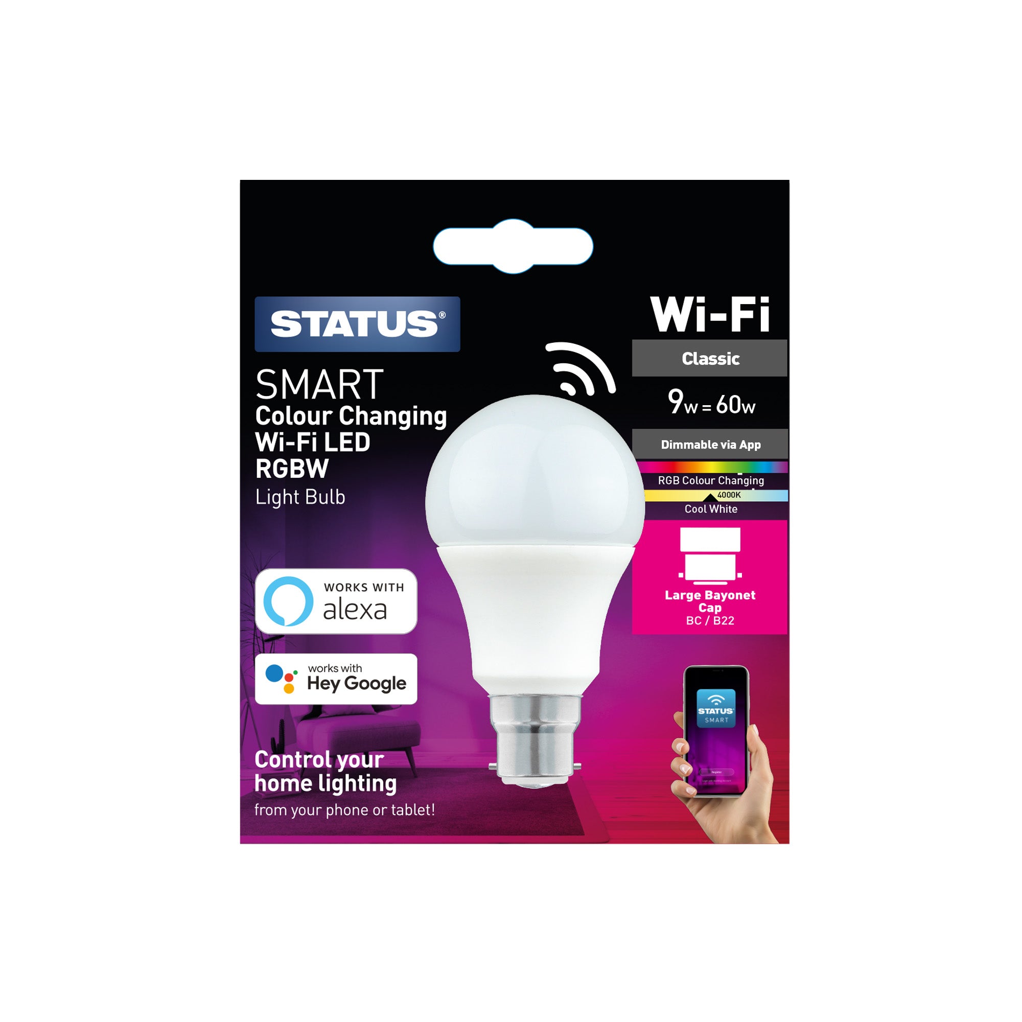 Smart 9w Pearl RGBW LED Filament GLS Bulb - BC