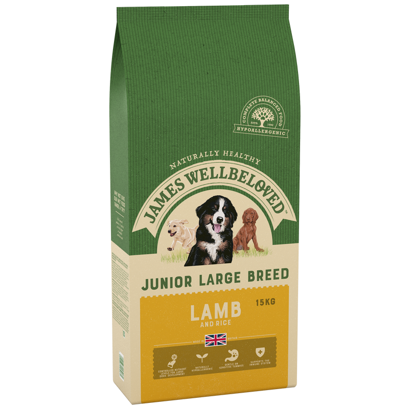 Complete Dry Large Breed Junior Dog Food - Lamb & Rice - 15KG