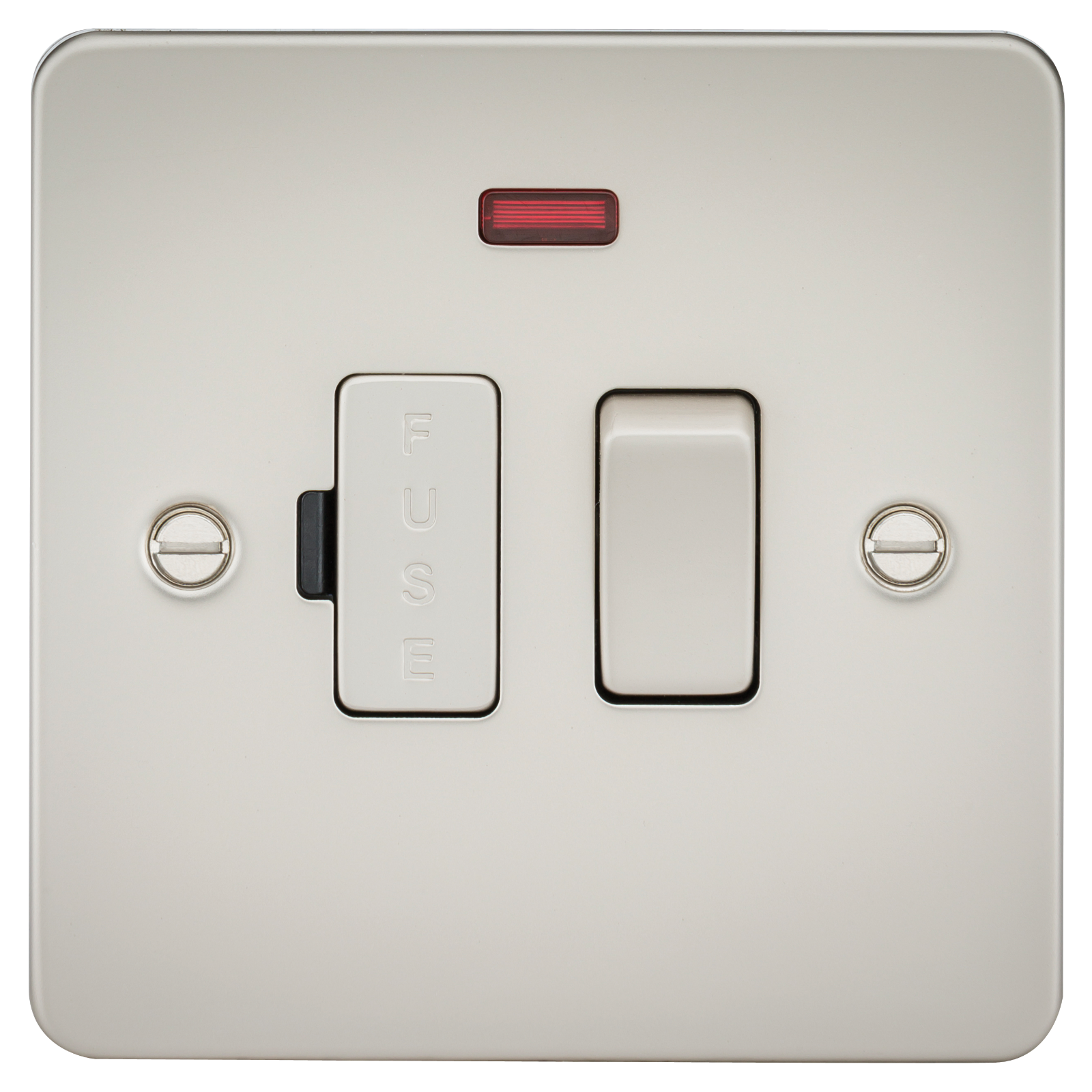 Flat Plate 13A switched fused spur unit with neon - pearl