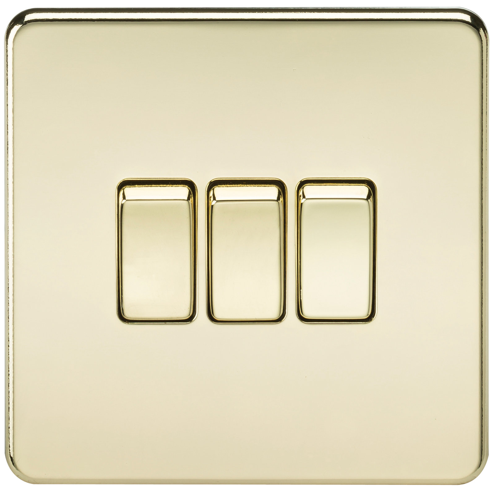 10A 3G 2 Way 230V Screwless Polished Brass Electric Wall Plate Switch