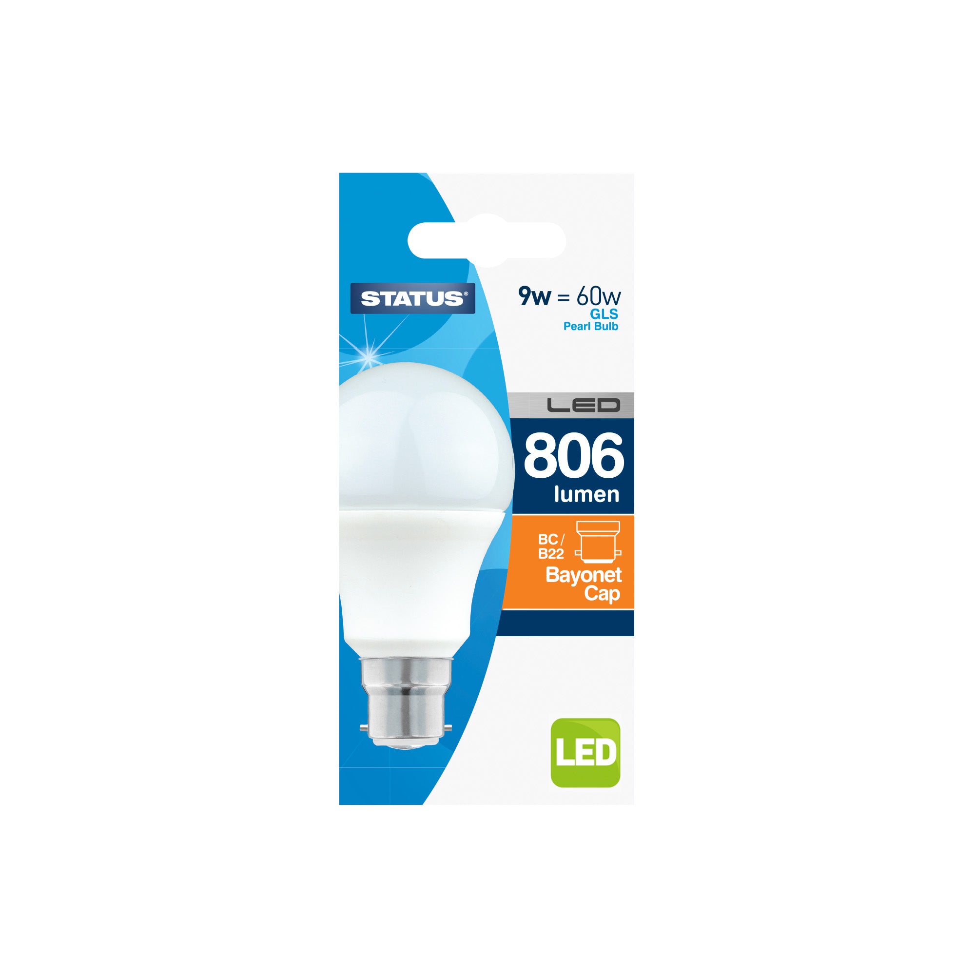 9w = 60w =  806 lumens - LED - A60 GLS - BC - PA - Pearl - Warm White