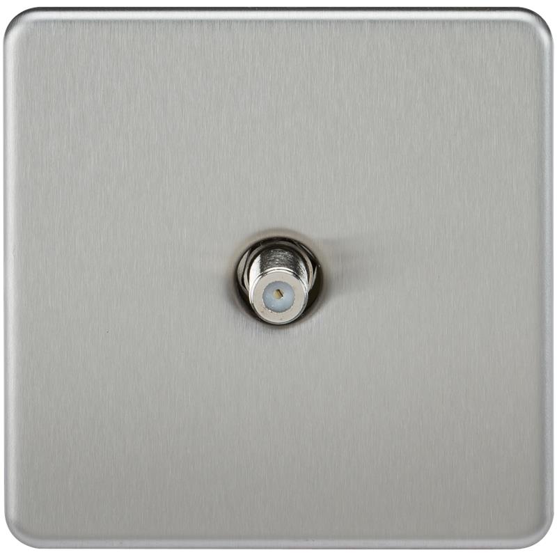 SAT TV Outlet 1G Screwless Brushed Chrome Non-Isolated Wall Plate