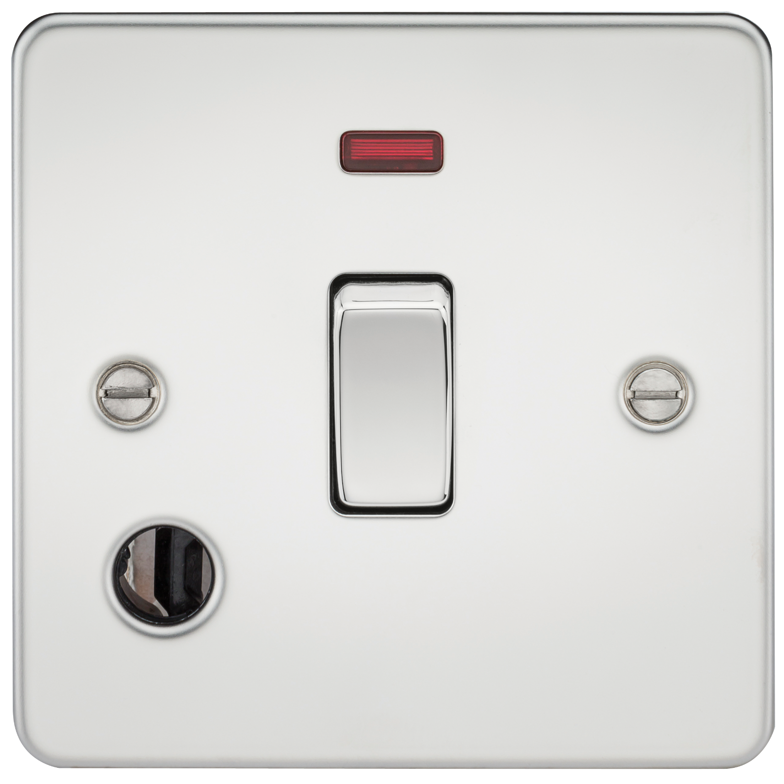 Flat Plate 20A 1G DP switch with neon and flex outlet - polished chrome