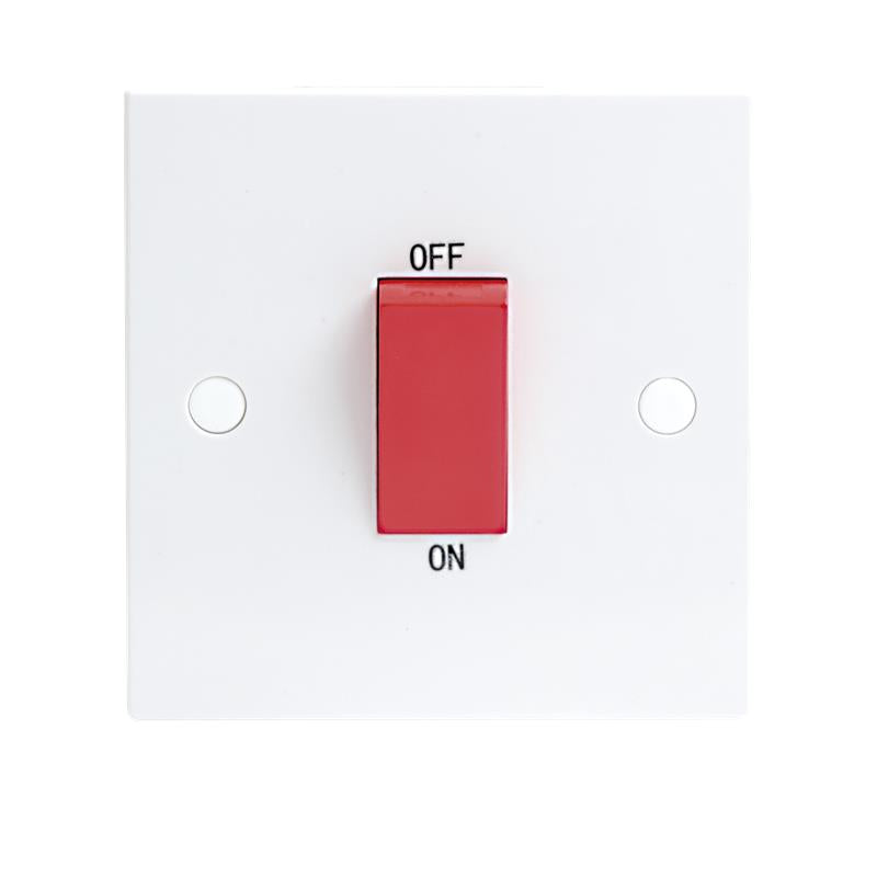 45A White 1G Double Pole 230V Electric Cooker Wall Plate Switch