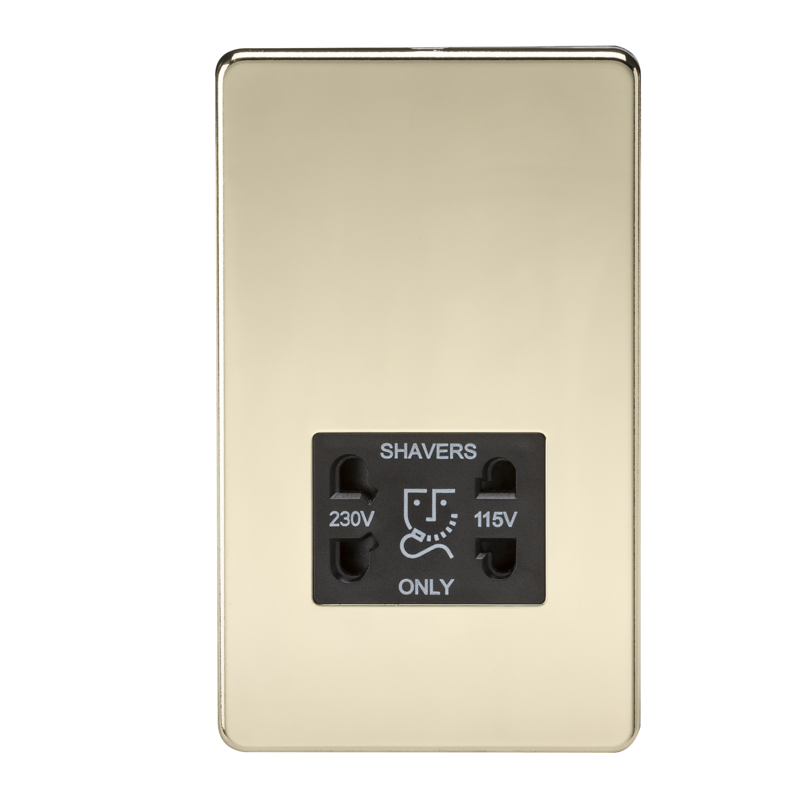 Screwless Polished Brass Shaver Socket Dual Voltage 115/230V - Black Insert