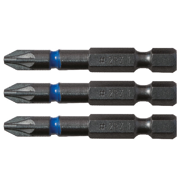 Blue Steel Impact Screwdriver Bit 50mm PZ2 Card of 3
