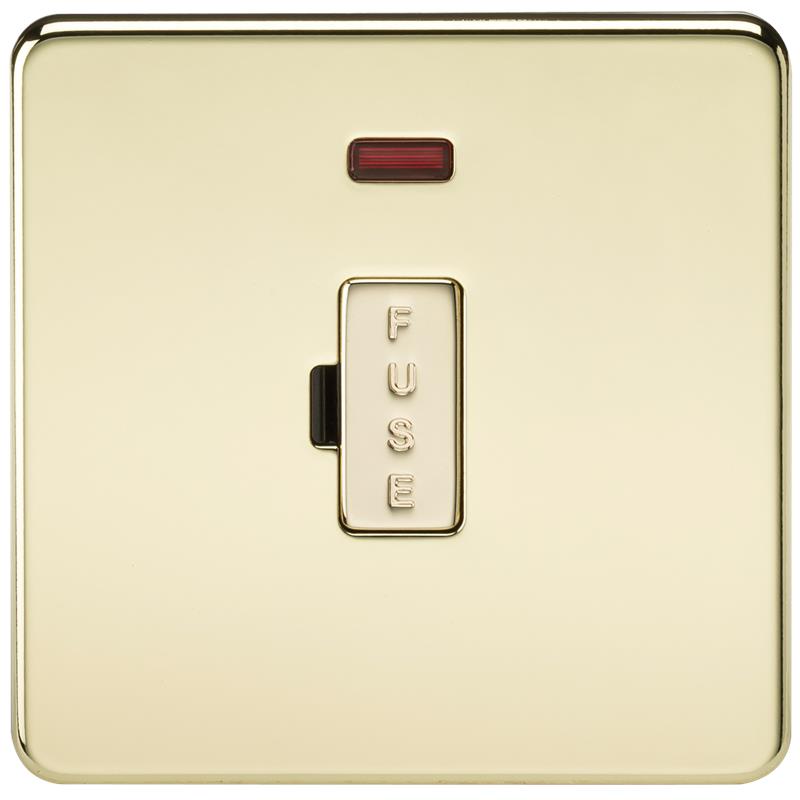 13A Screwless Polished Brass Fused Spur Connector Unit with Neon