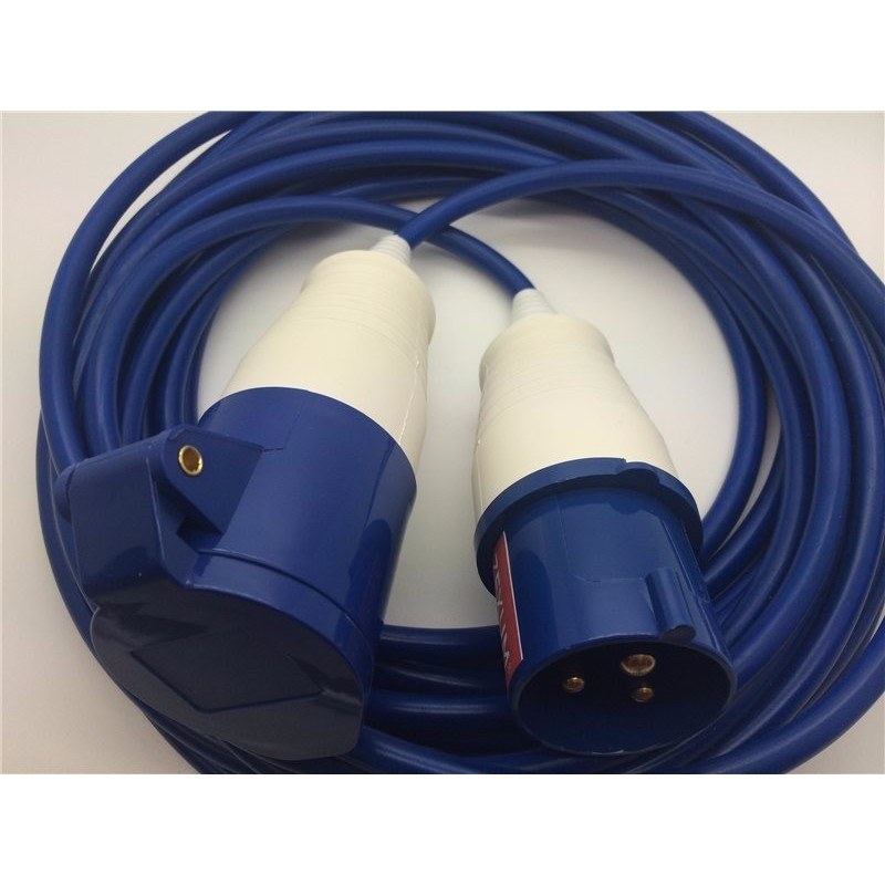 16A 230V Blue Arctic Male to Female Electric Mains Hook Up Extension Cable Lead - 20m