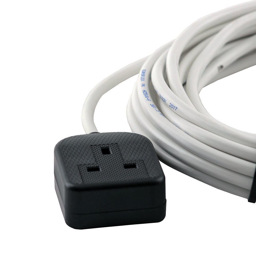 16A 230V Black Male to 1 Gang Socket Hook Up Extension Cable Lead - 0.3m