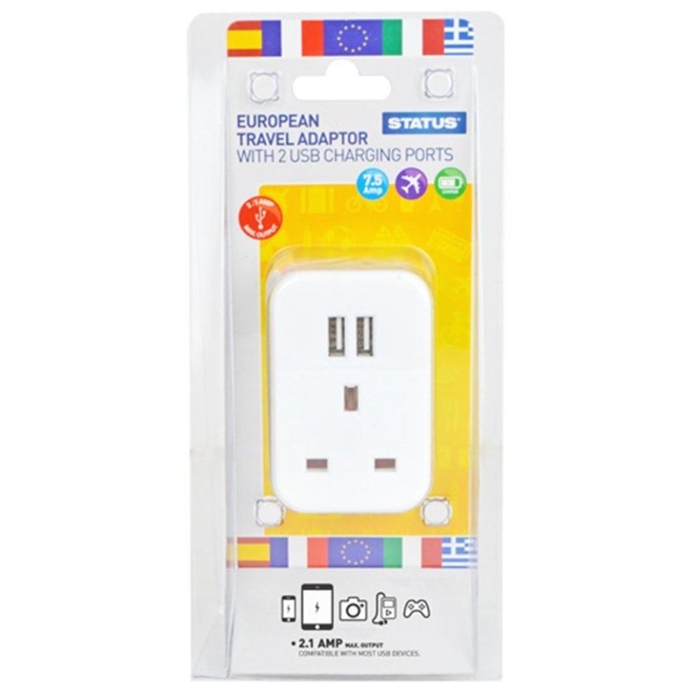 UK to EU Travel Adaptor with 2 x USB