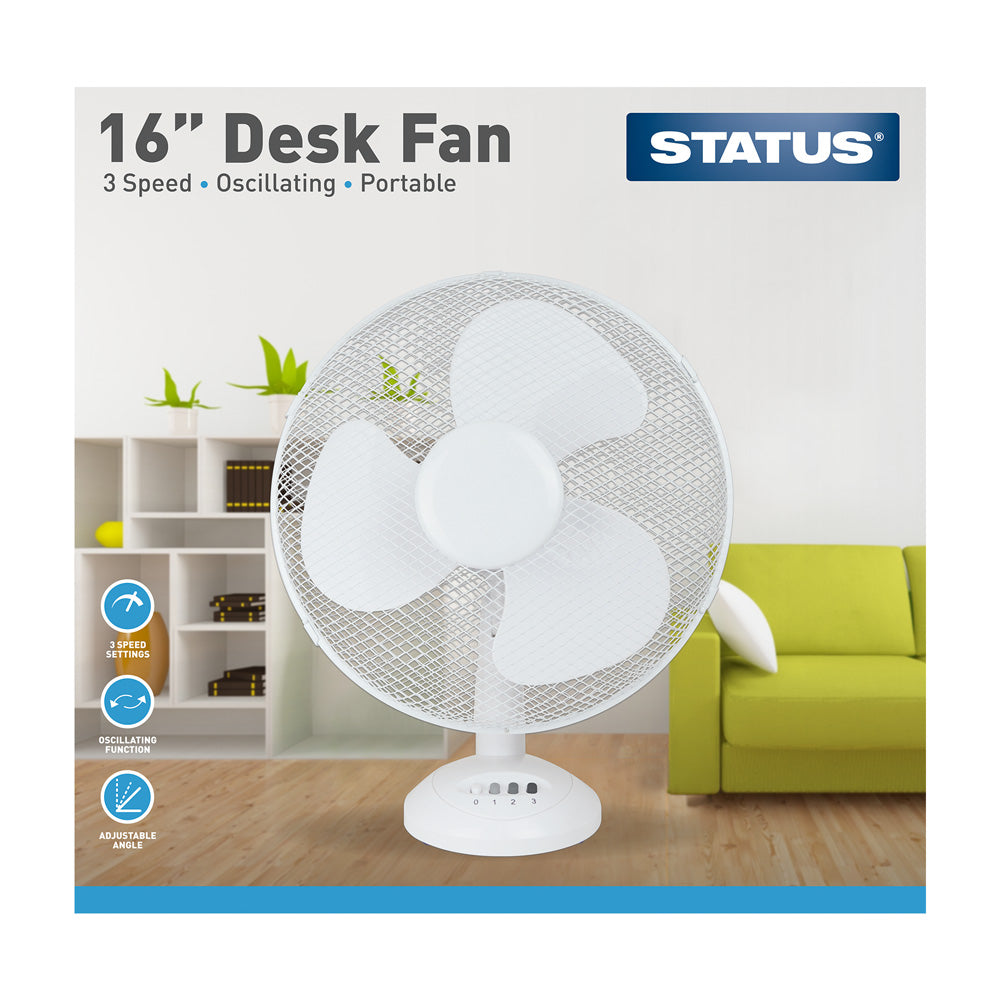 16" White Desk Fan