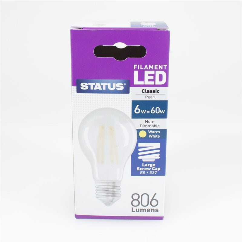 6W GLS LED Filament Pearl Bulb - Edison Screw