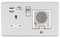 Brushed Chrome Screwless 13A socket, USB chargers (2.4A) and Bluetooth Speaker - White Insert
