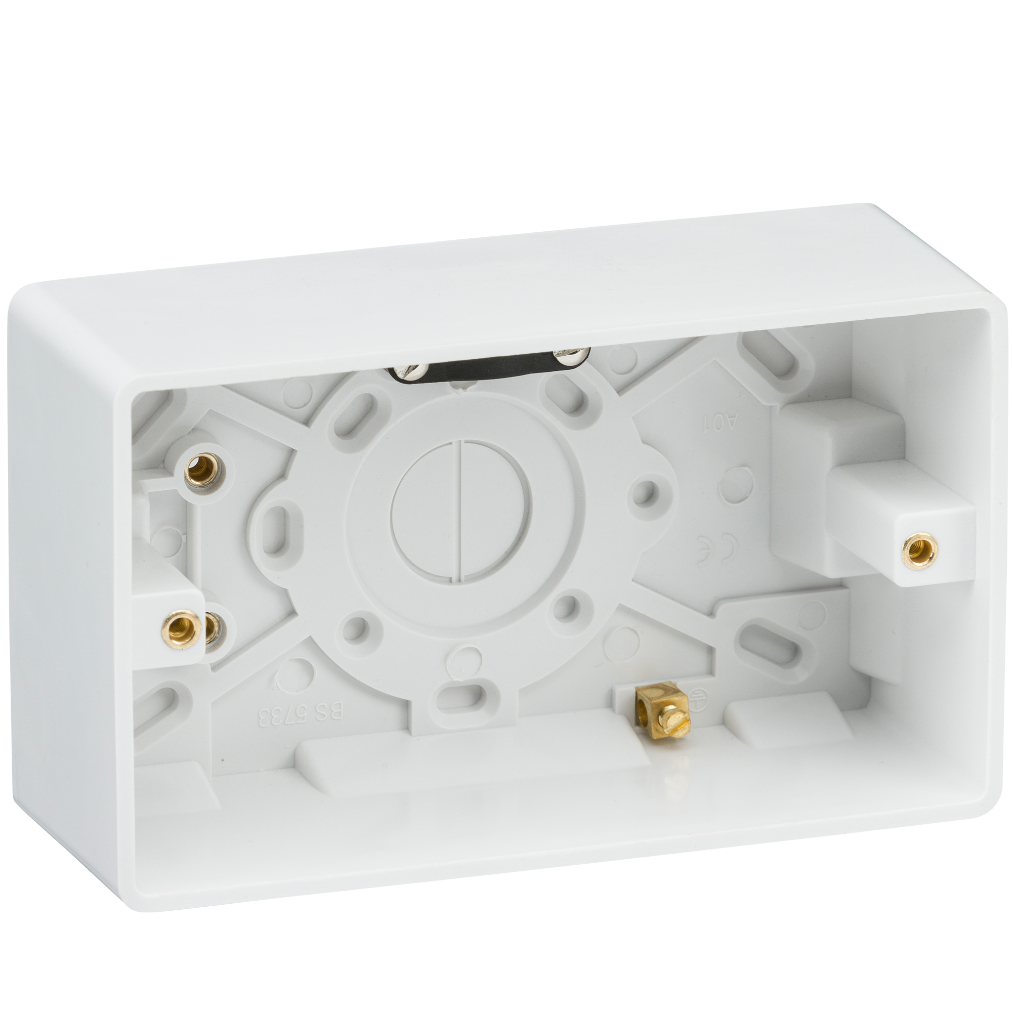 Curved Edge Double 47mm Pattress Box with Earth Terminal and Cable Strain Relief