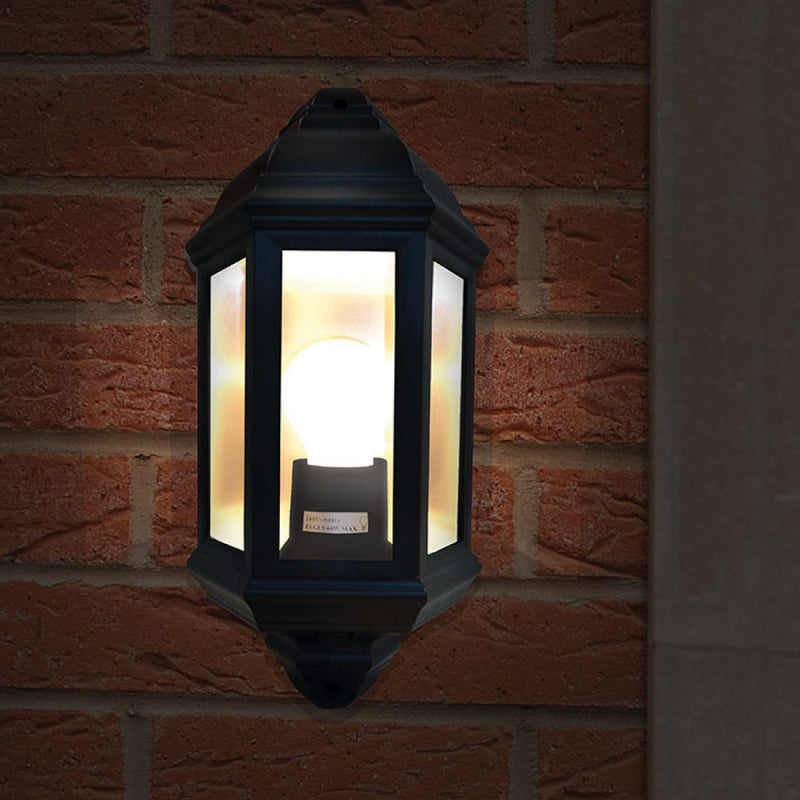 IP44 Traditional 60W Half Lantern Porch Light - Black