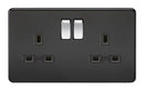13A 2G DP Screwless Matt Black 230V UK 3 Pin Switched Electric Wall Socket