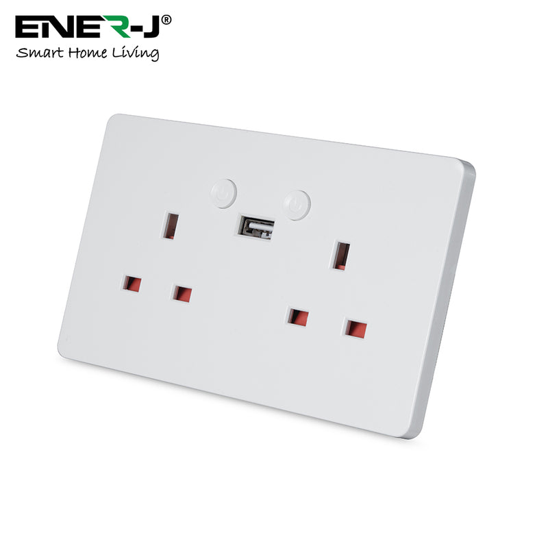 Smart Wi-Fi 13A Wi-Fi Twin Wall Sockets with single USB. Push button