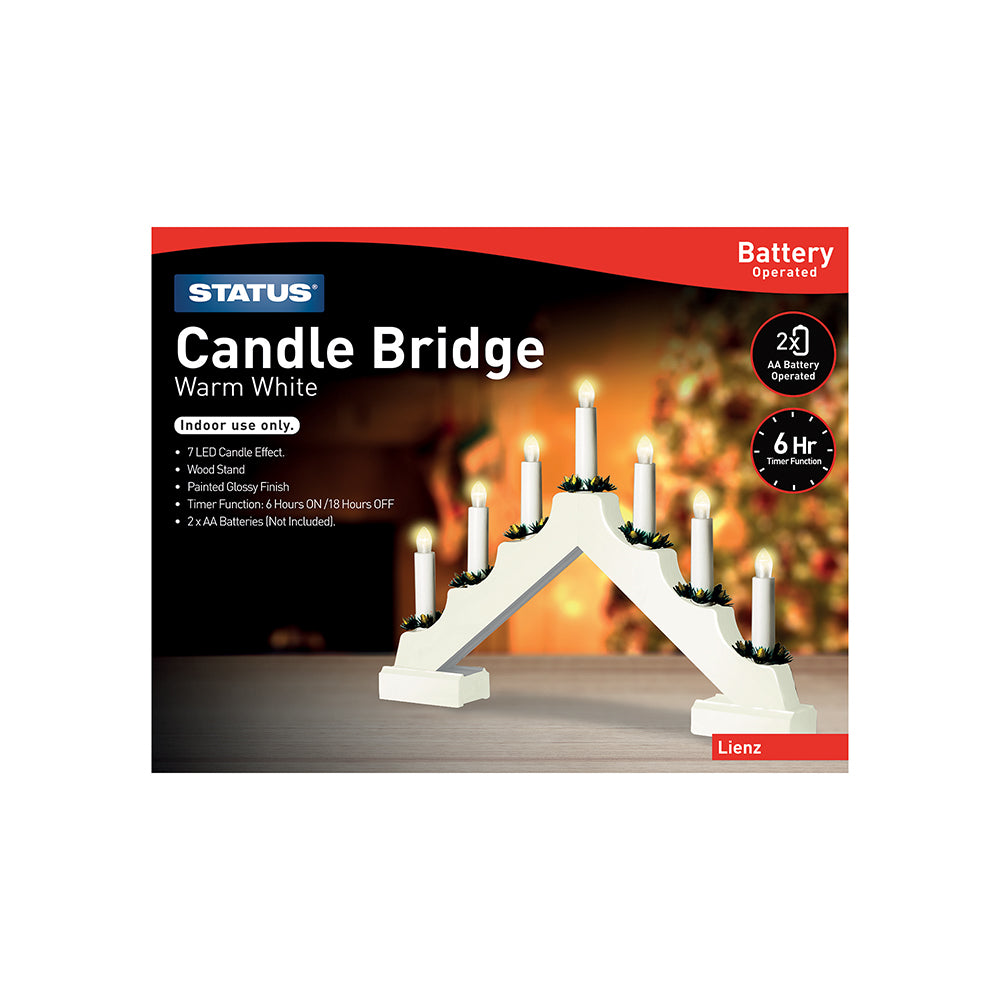7 LED Indoor Battery White Candle Bridge - Warm White