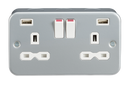 Metal Clad 13A 2 Gang Switched Socket With 2 USB 5V Charger Ports