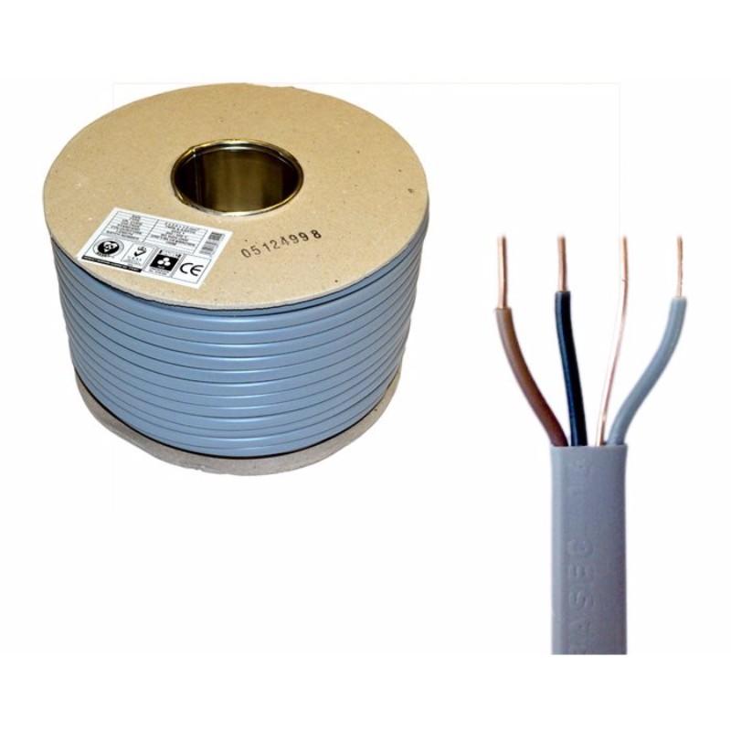 Grey 1mm 12A Brown Black Grey Three Core & Earth 6243Y Flat PVC/PVC Harmonised Lighting Power Cable - 10m