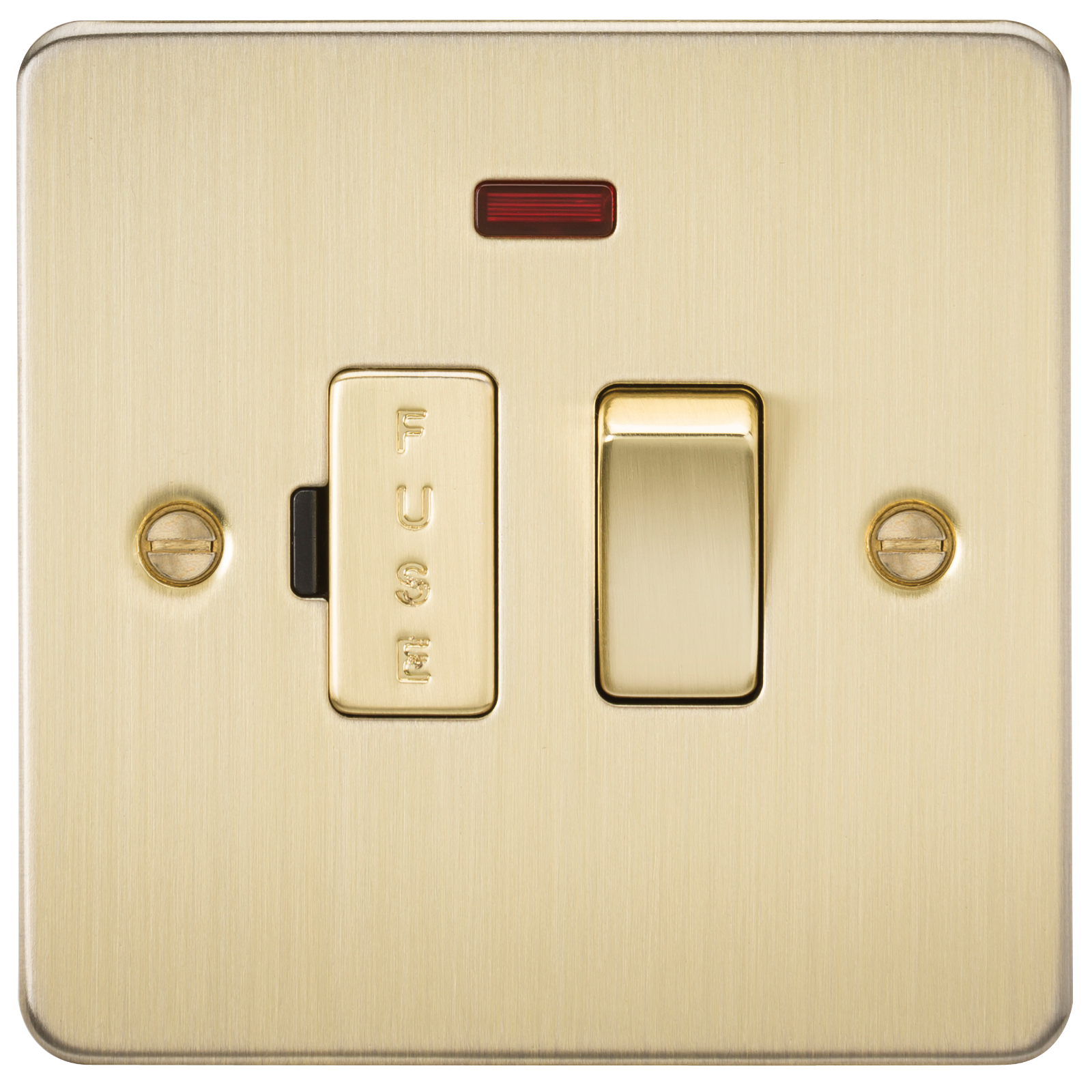 Flat Plate 13A switched fused spur unit with neon - brushed brass