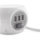 3 Gang 1.4m Cube Socket with 3 USB Ports - White