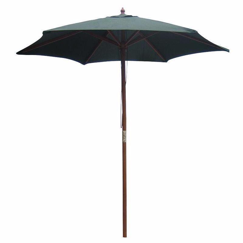 Wooden Garden Table Parasol With Green Canvas