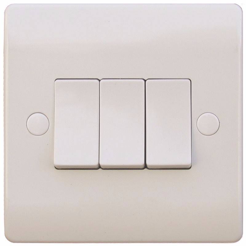 Sline 10A White 3G 2 Way 230V Electric Wall Plate Switch