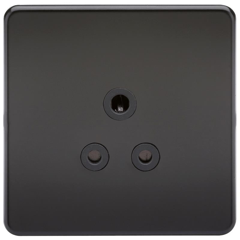 1G 5A Screwless Matt Black Round Pin 230V Unswitched Electrical Wall Socket