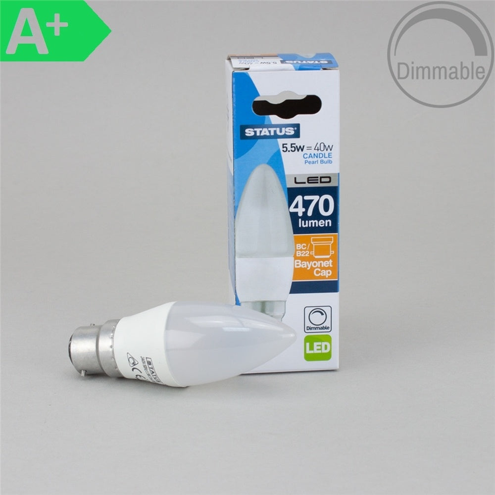 5.5W BC Candle Pearl LED Bulb - Dimmable - Bayonet Cap