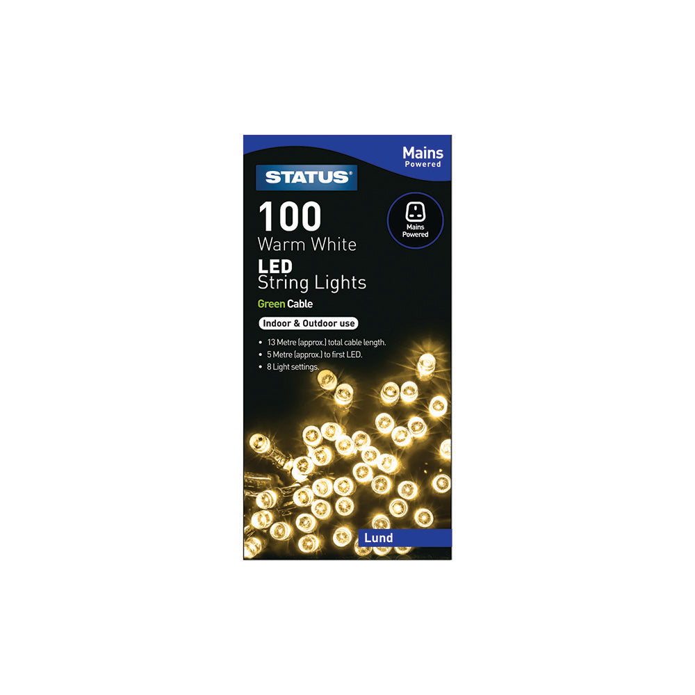 100 LED Indoor/Outdoor Mains String Lights - Warm White