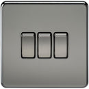 10A 3G 2 Way 230V Screwless Black Nickel Electric Wall Plate Switch