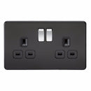 2G DP 13A Screwless Matt Black 230V UK 3 Pin Switched Electric Wall Socket