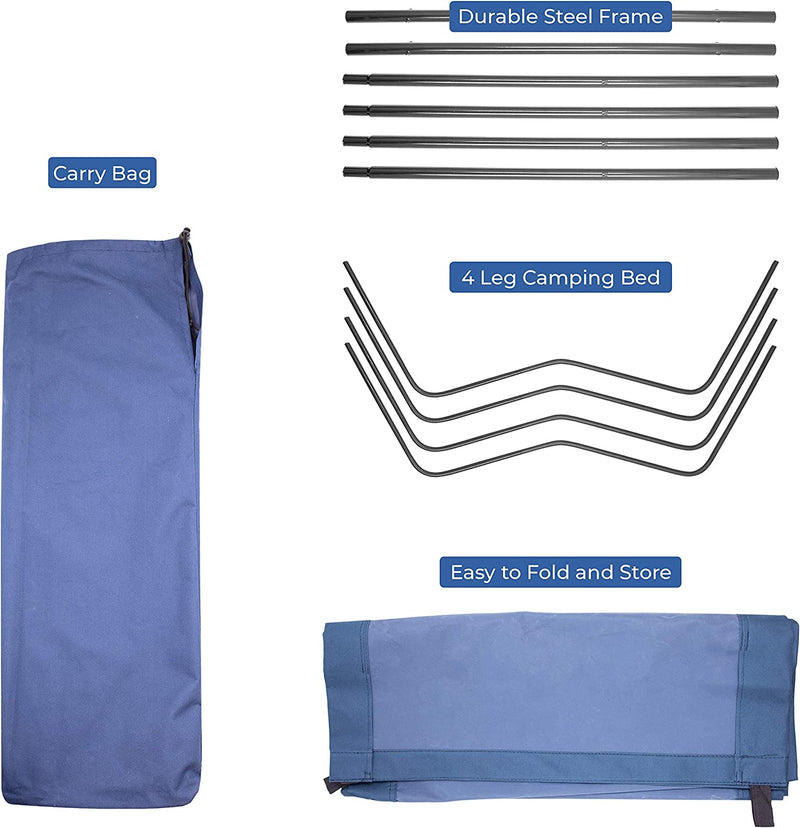 4 Legs Folding Camping Bed, Blue