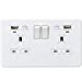 13A 2G Switched Socket, Dual USB (2.4A) with LED Charge Indicators - Matt White