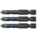 C.K Blue Steel Impact Screwdriver Bit 50mm PZ2 Card of 3