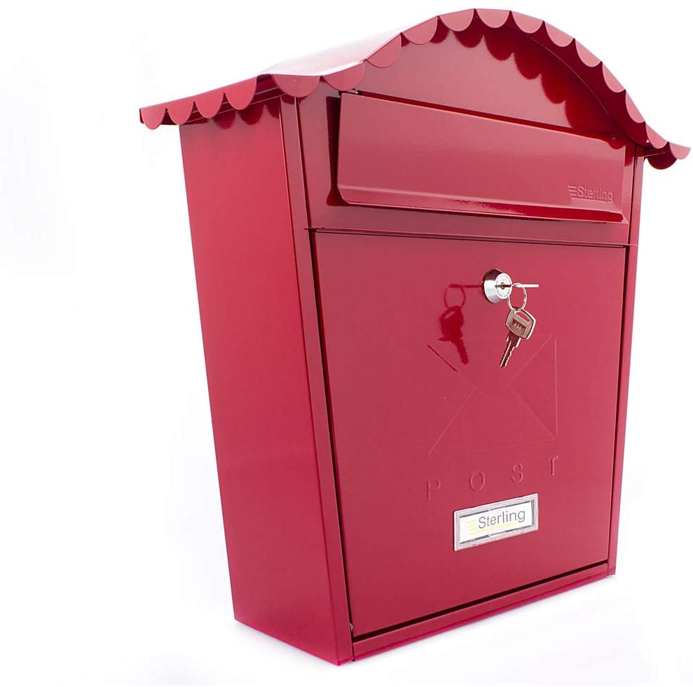 Classic Styled Post Steel Letter Box With Name Plate - Red