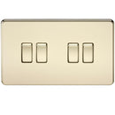 10A 4G 2 Way 230V Screwless Polished Brass Electric Wall Plate Switch