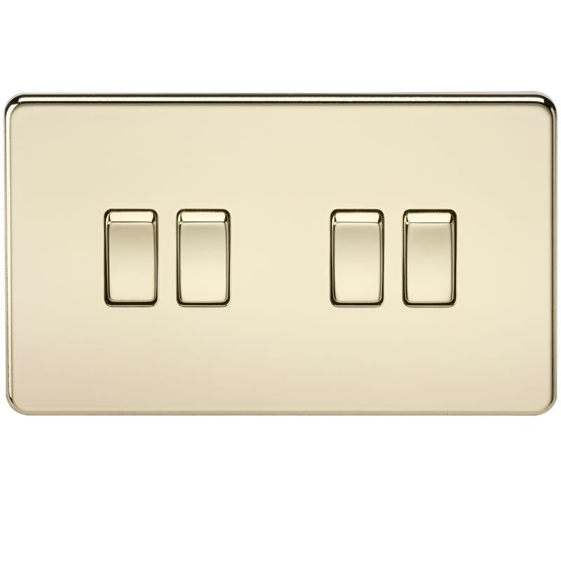 10A 4G 2 Way 230V Screwless Polished Brass Electric Wall Plate Switch