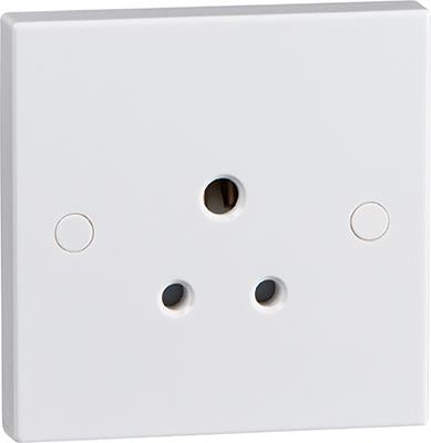 5A White Round Pin 1G Single 230V Unswitched Electric Wall Socket
