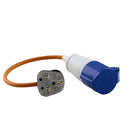 16A 230V Orange UK 3 Pin Plug to Female Hook Up Extension Cable Lead - 10m