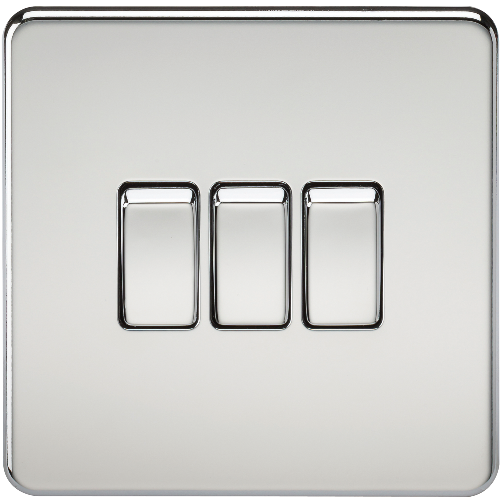 10A 3G 2 Way 230V Screwless Polished Chrome Electric Wall Plate Switch