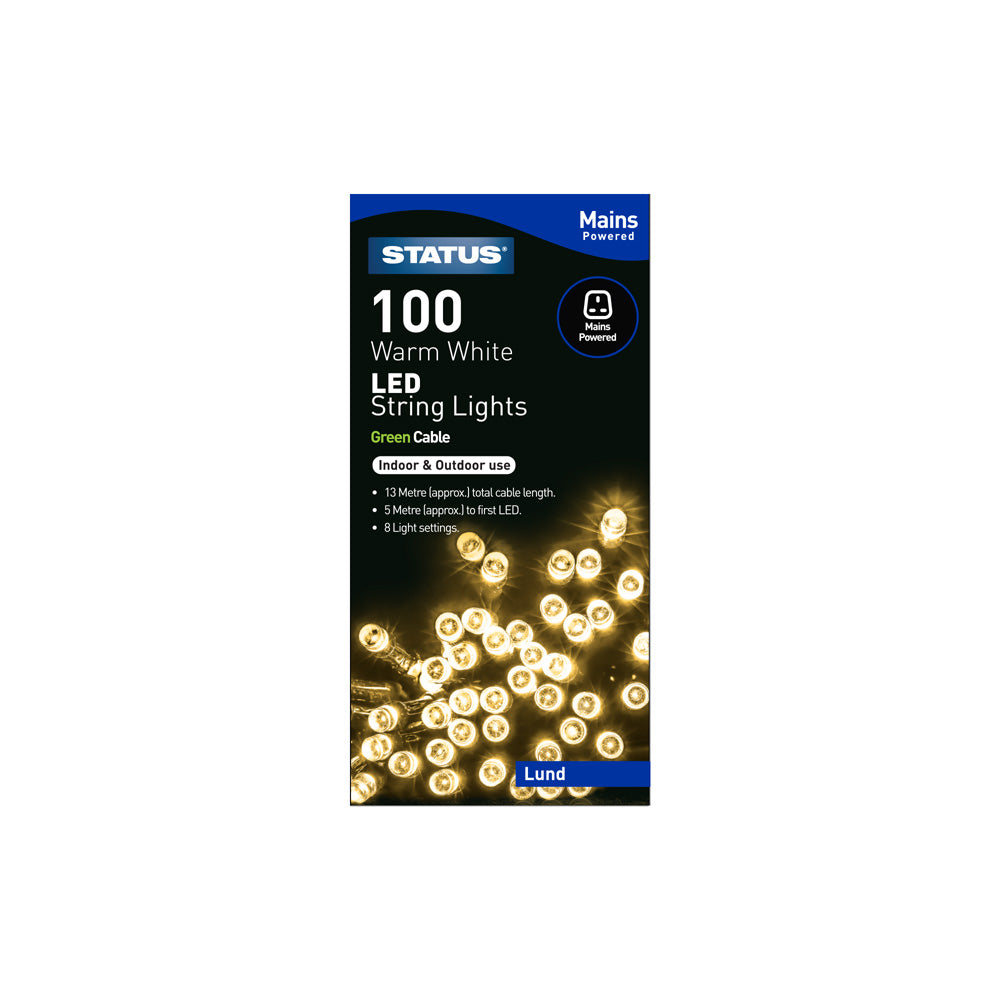 100 LED Indoor/Outdoor Mains String Lights - Warm White
