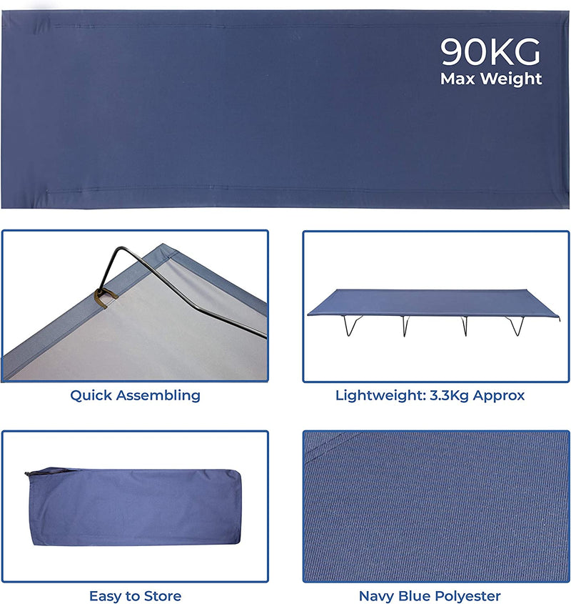 4 Legs Folding Camping Bed, Blue