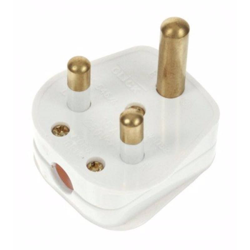 5A White Plastic Electrical Round Pin Plug Top Unfused