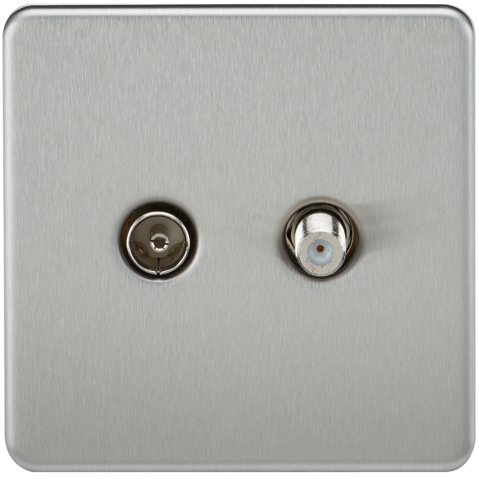 Coaxial TV and SAT TV Outlet 1G Screwless Brushed Chrome Isolated Wall Plate