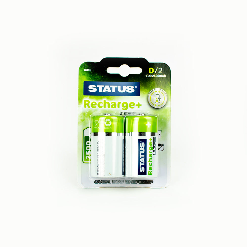 2500mAh NiMH D Rechargeable Batteries - 2 Pack