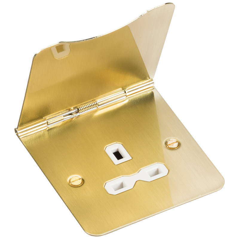 13A 1 Gang UK 3 Pin Unswitched Flat Plate Floor Socket - Brushed Brass
