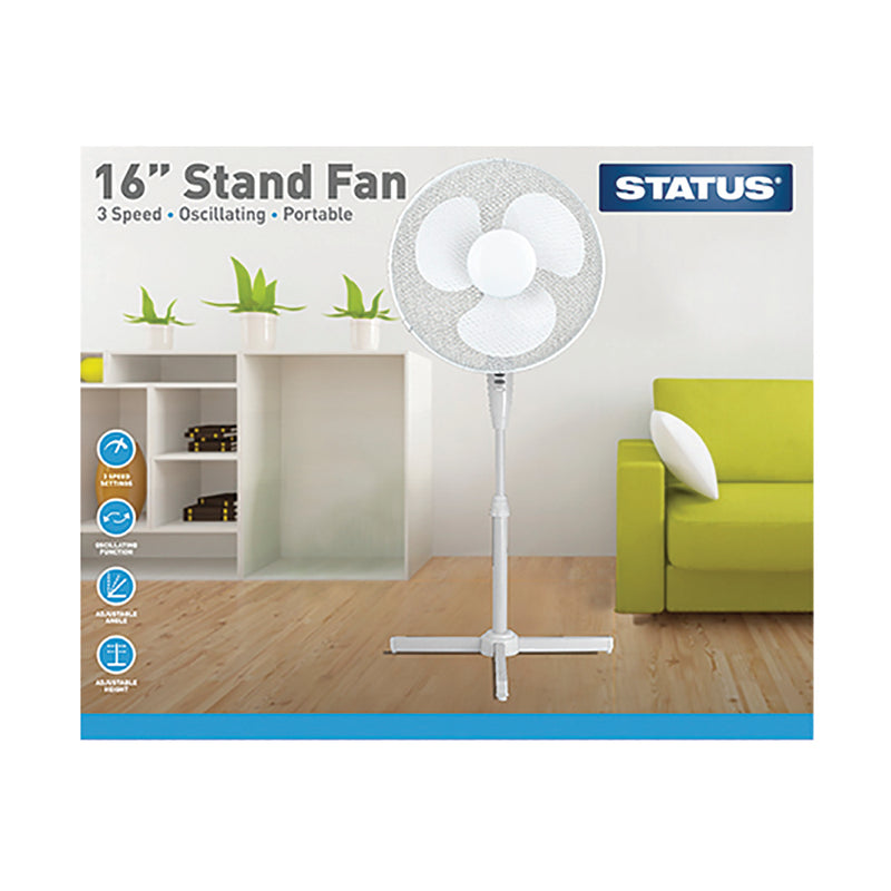 Portable 16-Inch Oscillating Stand Fan, White